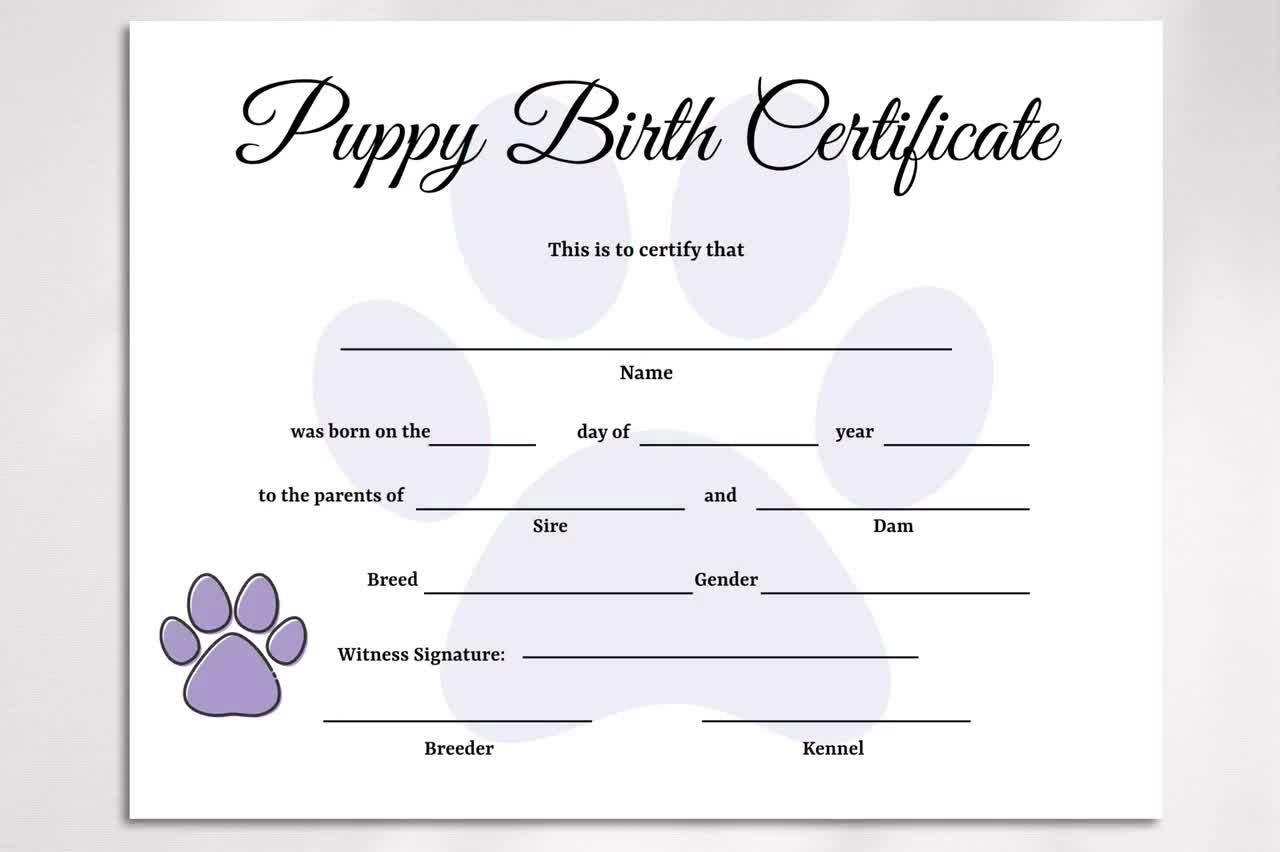 Editable Puppy Birth Certificate Template Dog Adoption Certificate Pet Birth Certificate Dog Breeder Forms Etsy