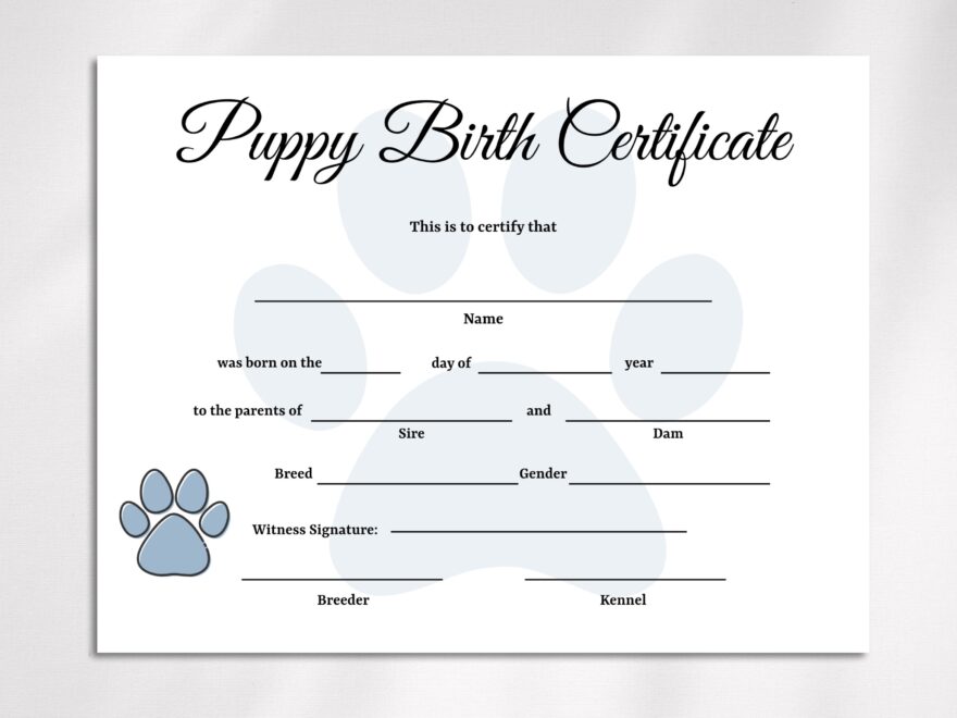 Editable Puppy Birth Certificate Template Dog Adoption Certificate Pet Birth Certificate Dog Breeder Forms Etsy