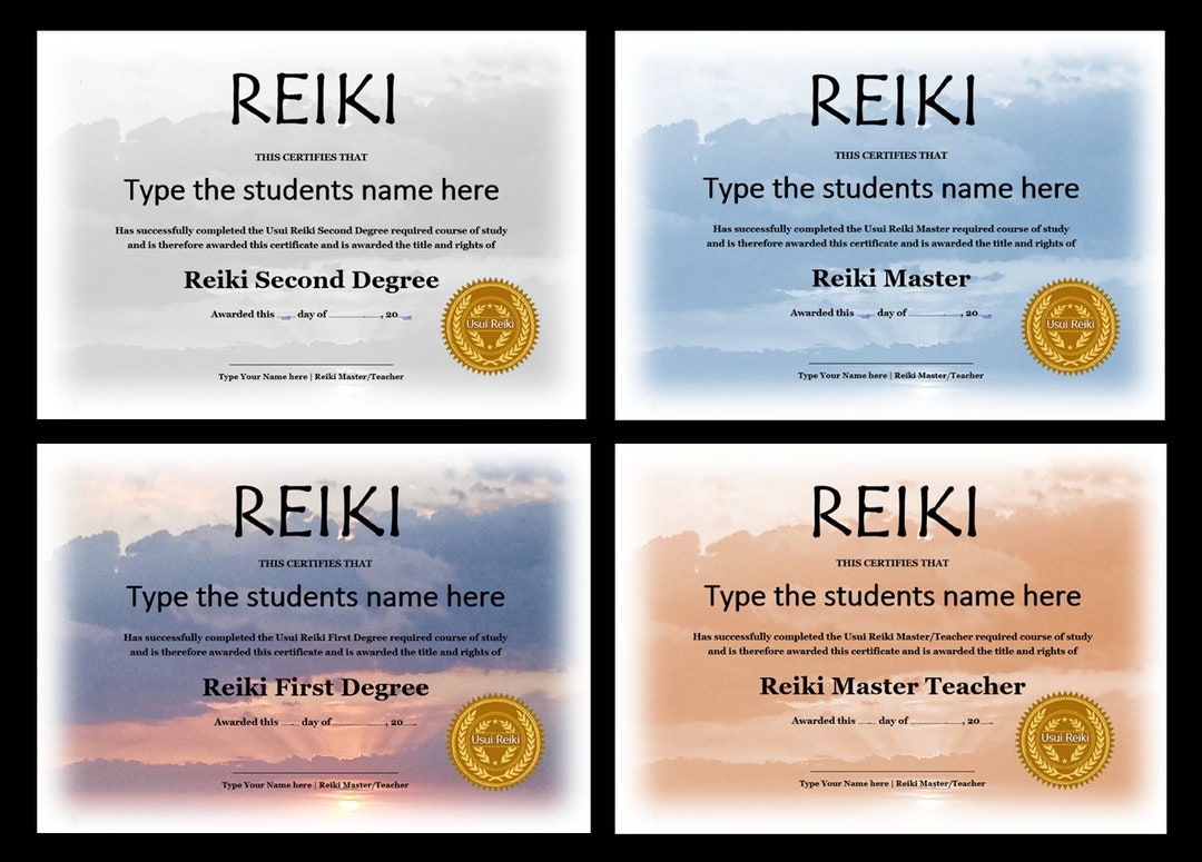 Editable Reiki Certificate Templates 24 X Reiki Level 1 2 Master And Master teacher editable Professionally Designed Etsy