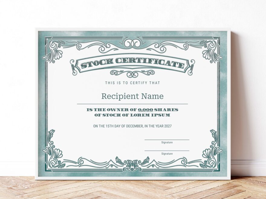 EDITABLE Stock Certificate Template Printable Certificate Of Stock Share Of Stock Common Stock Gift Certificate Instant Download Jet110 Etsy