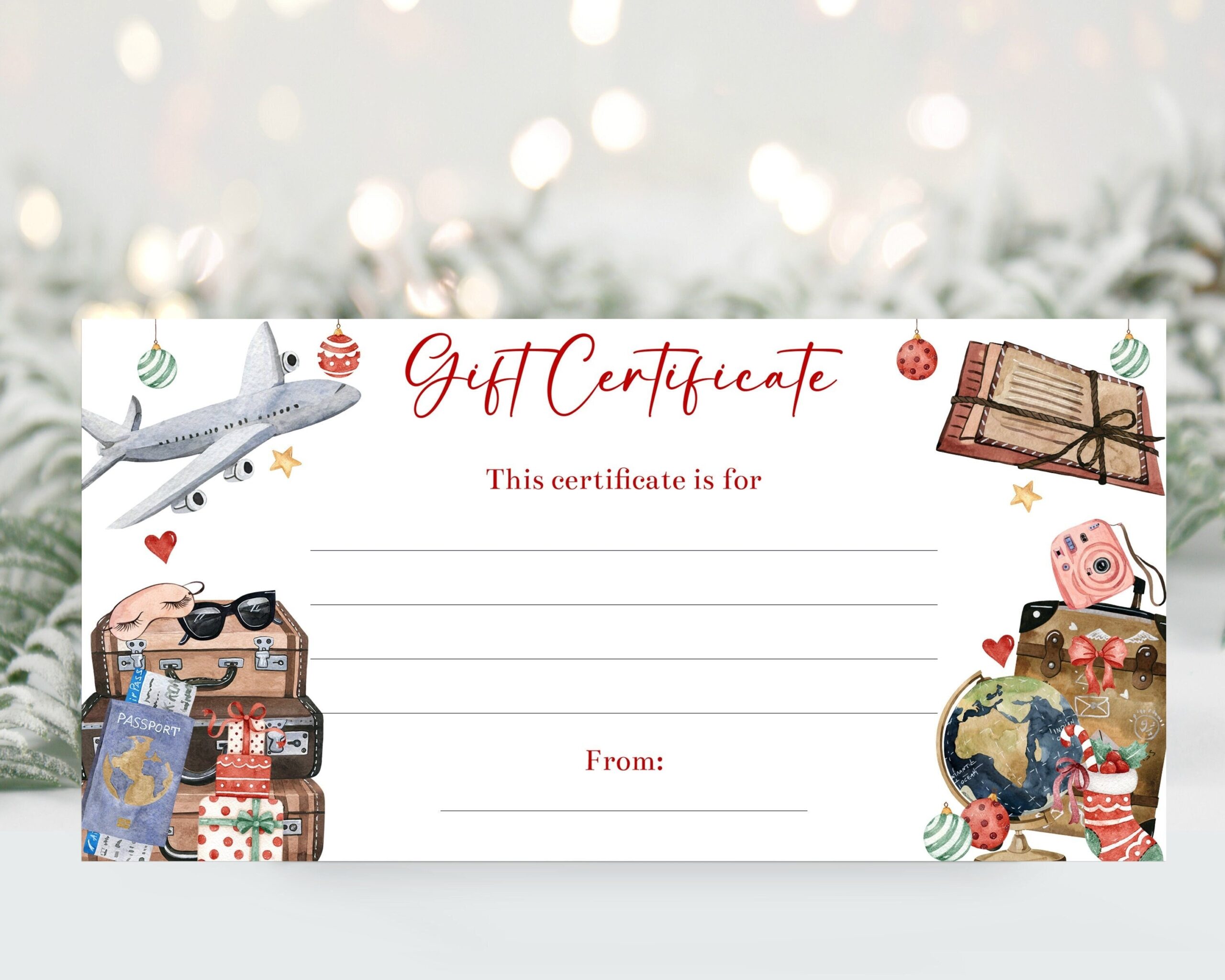 Editable Travel Christmas Gift Certificate Voucher Template Worksheets Library