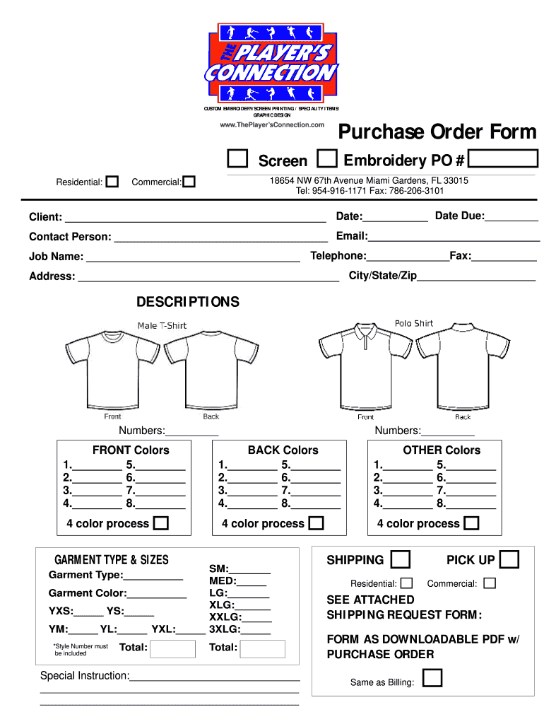 Embroidery Order Form Template Fill Online Printable Fillable Blank PdfFiller