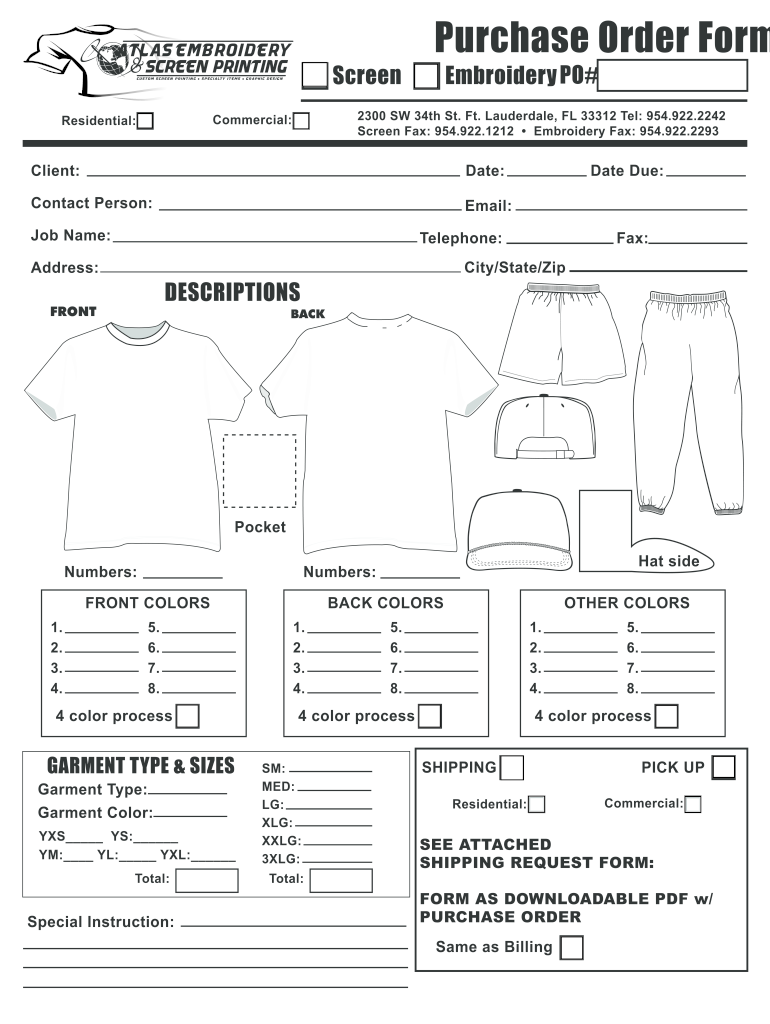 Embroidery Purchase Order Form Fill Online Printable Fillable Blank PdfFiller