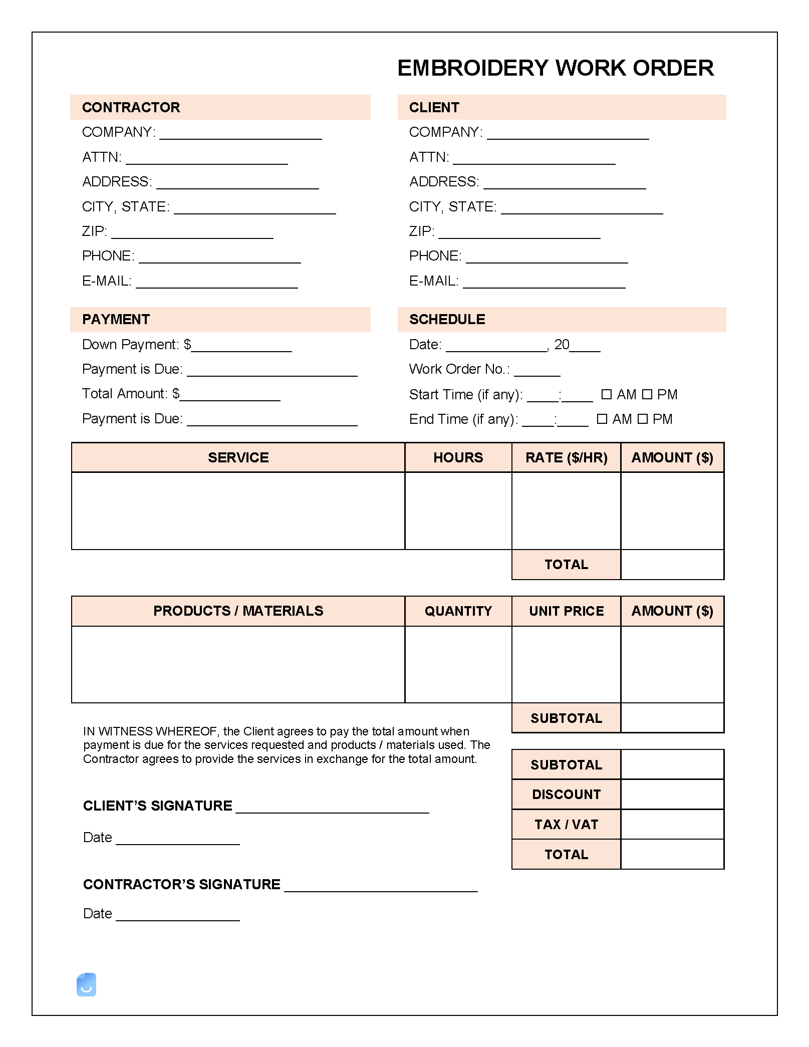Embroidery Work Order Template Invoice Maker