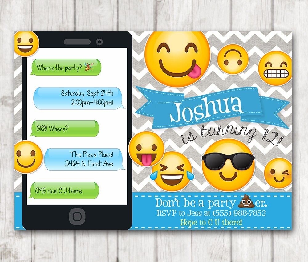 Emoji Invitations Emoji Birthday Party Invitation Digital File Chalkboard Emoji EBay