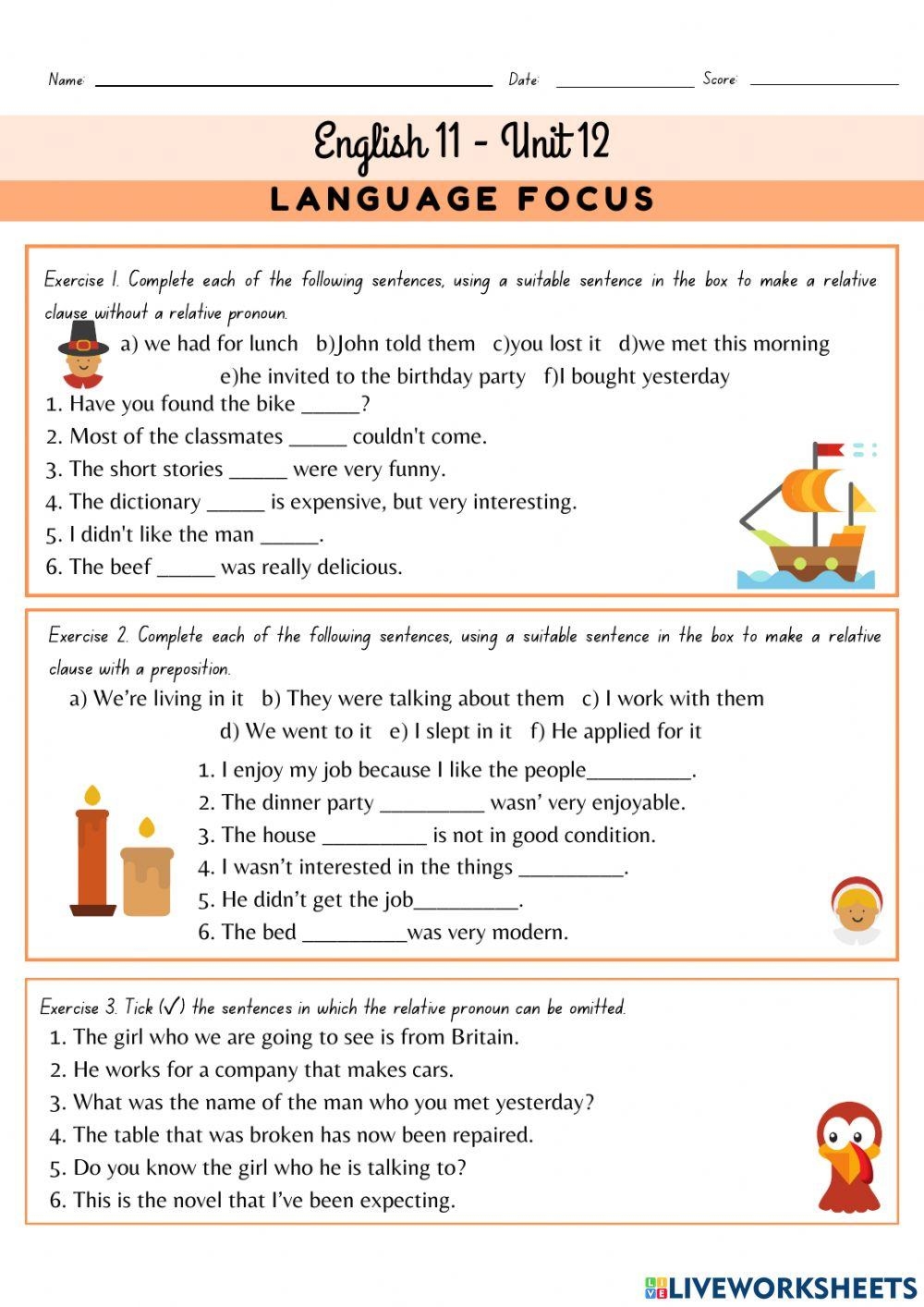 Printable 11 Grade Grammar Worksheet