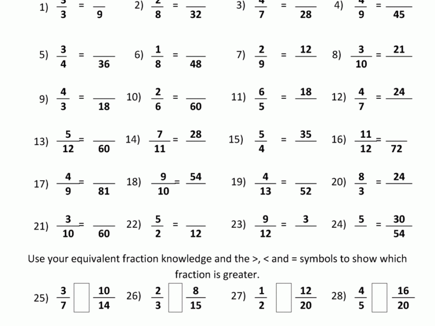 Equivalent Fractions Worksheet
