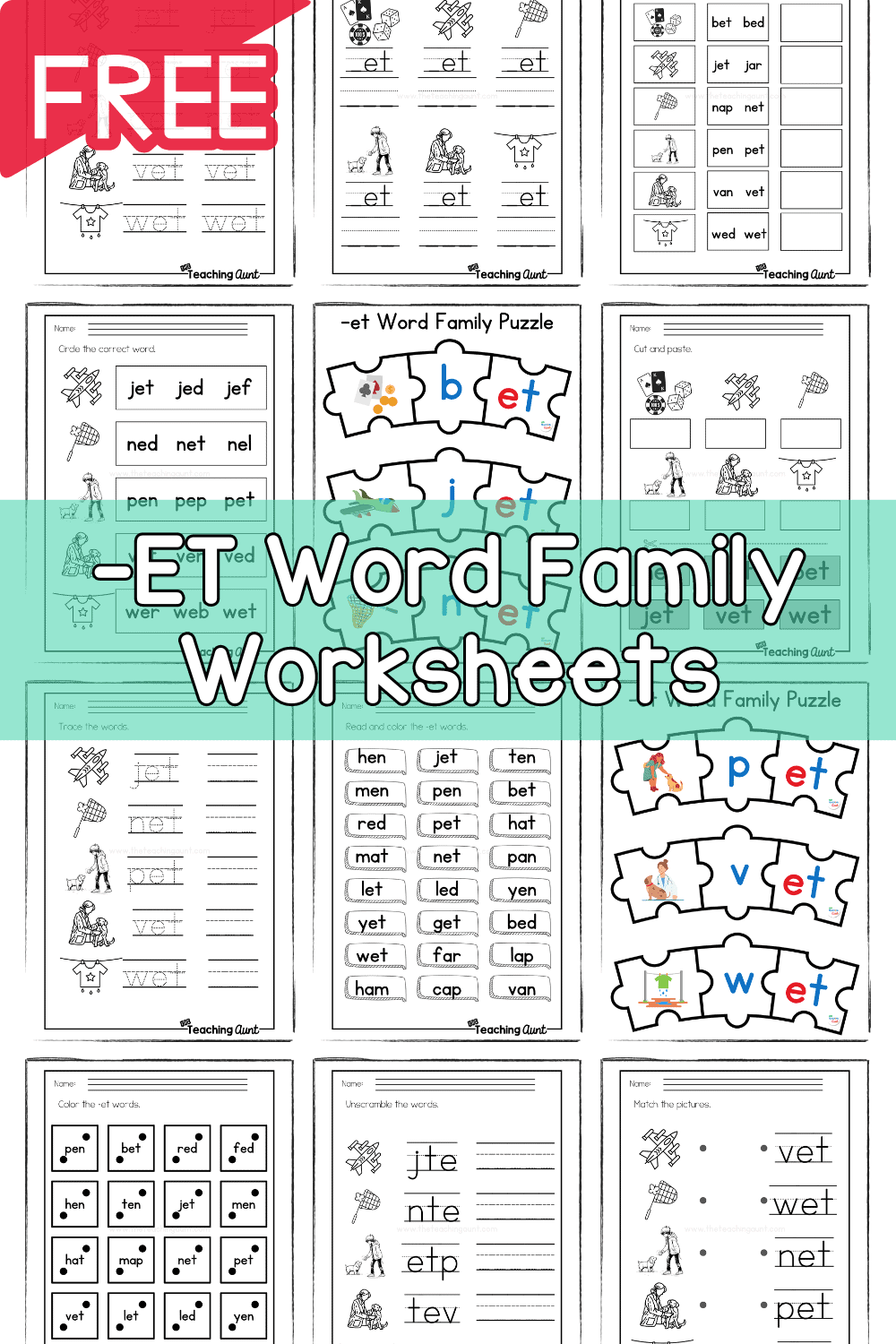 Free Printable Et Word Family Worksheets