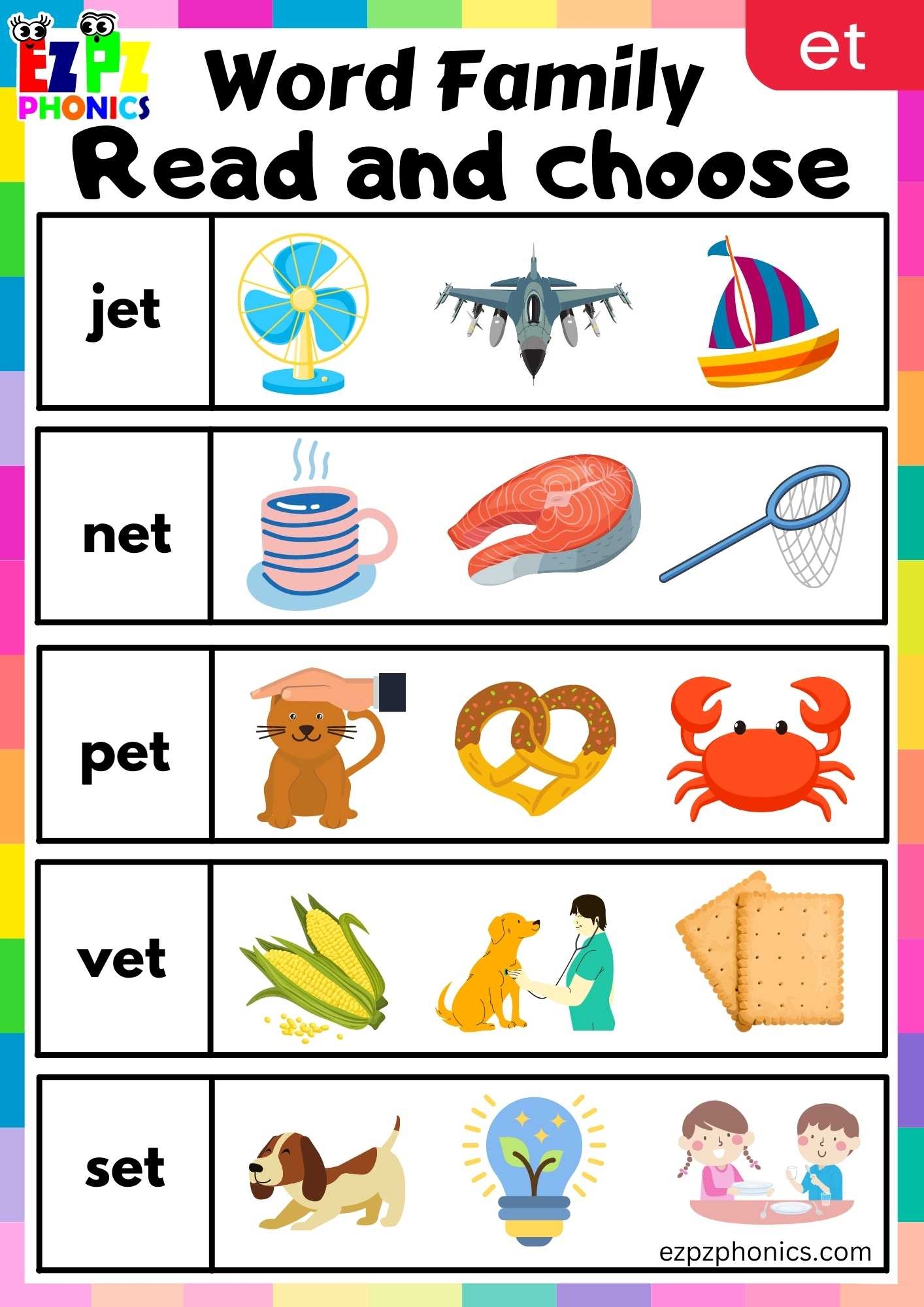 ET Words Read And Choose Phonics Word Families Worksheet Ezpzphonics