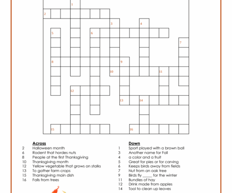 Fall Crossword Puzzle Intermediate My Printable Puzzles