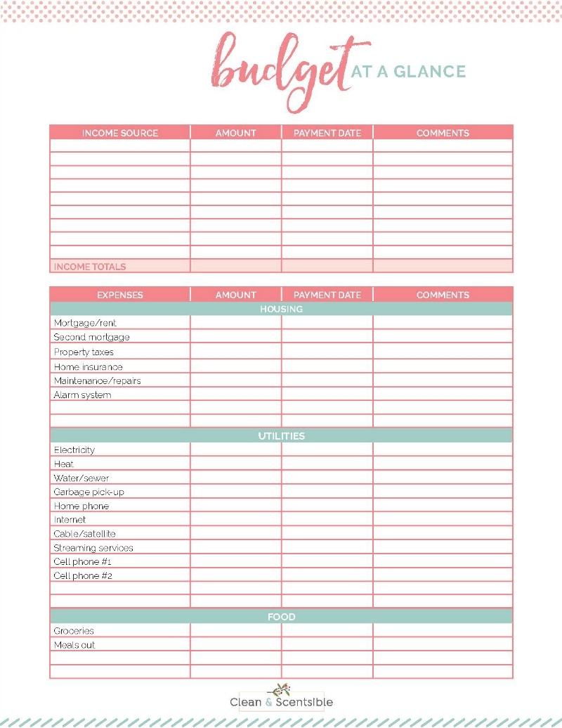 Home Budget Forms Free Printable