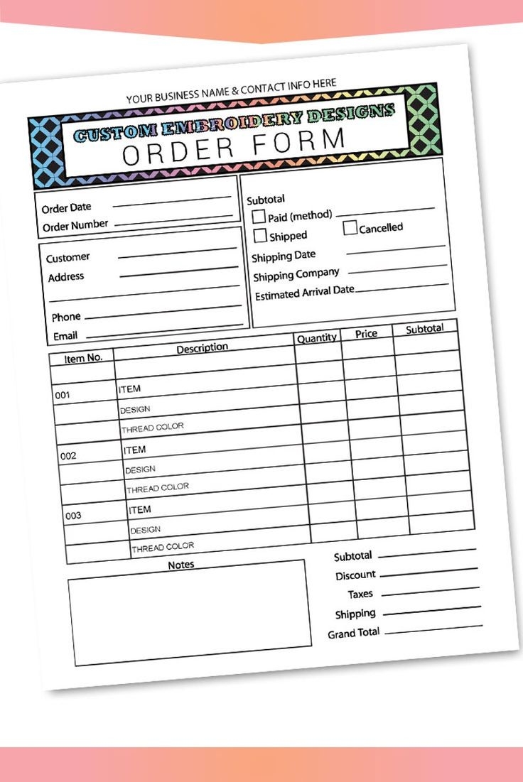 Fillable editable Text Only PDF Embroidery Order Form Invoice Blank Letter Size Forms Sales Sheet Orders Receipt Digital Download BOP 029 Etsy