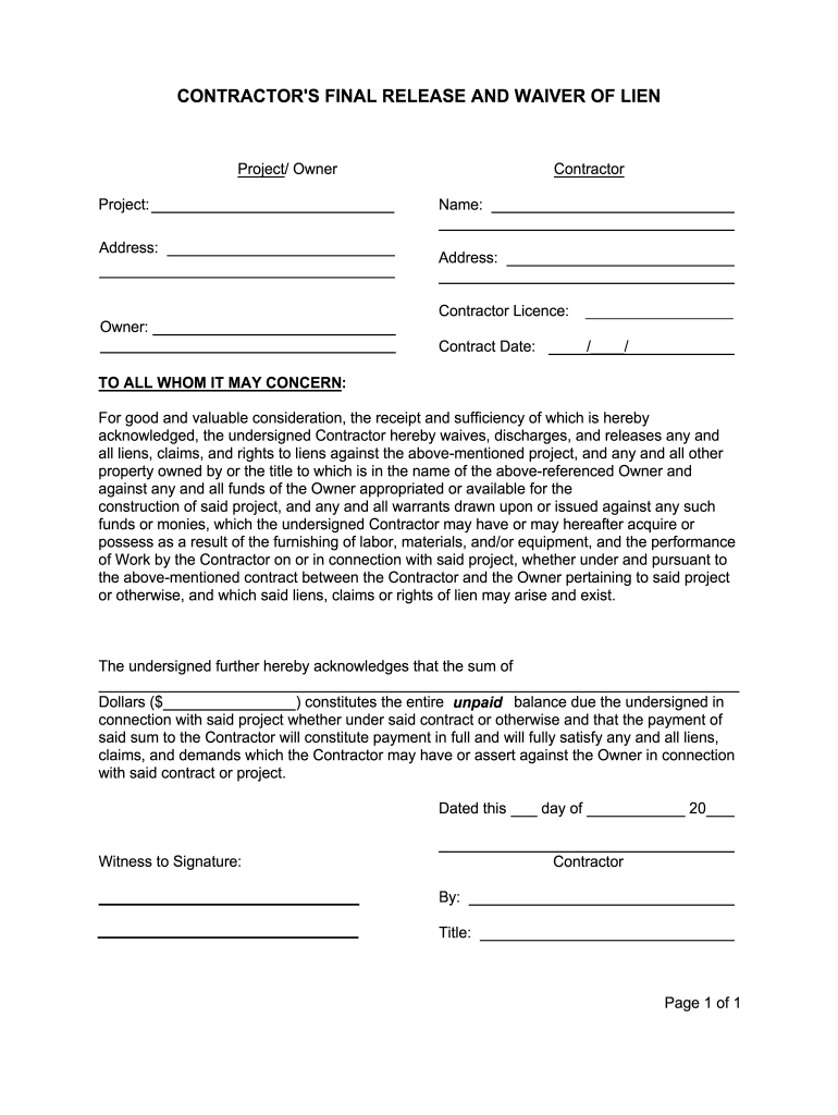 Final Release Lien Printable Fill Online Printable Fillable Blank PdfFiller