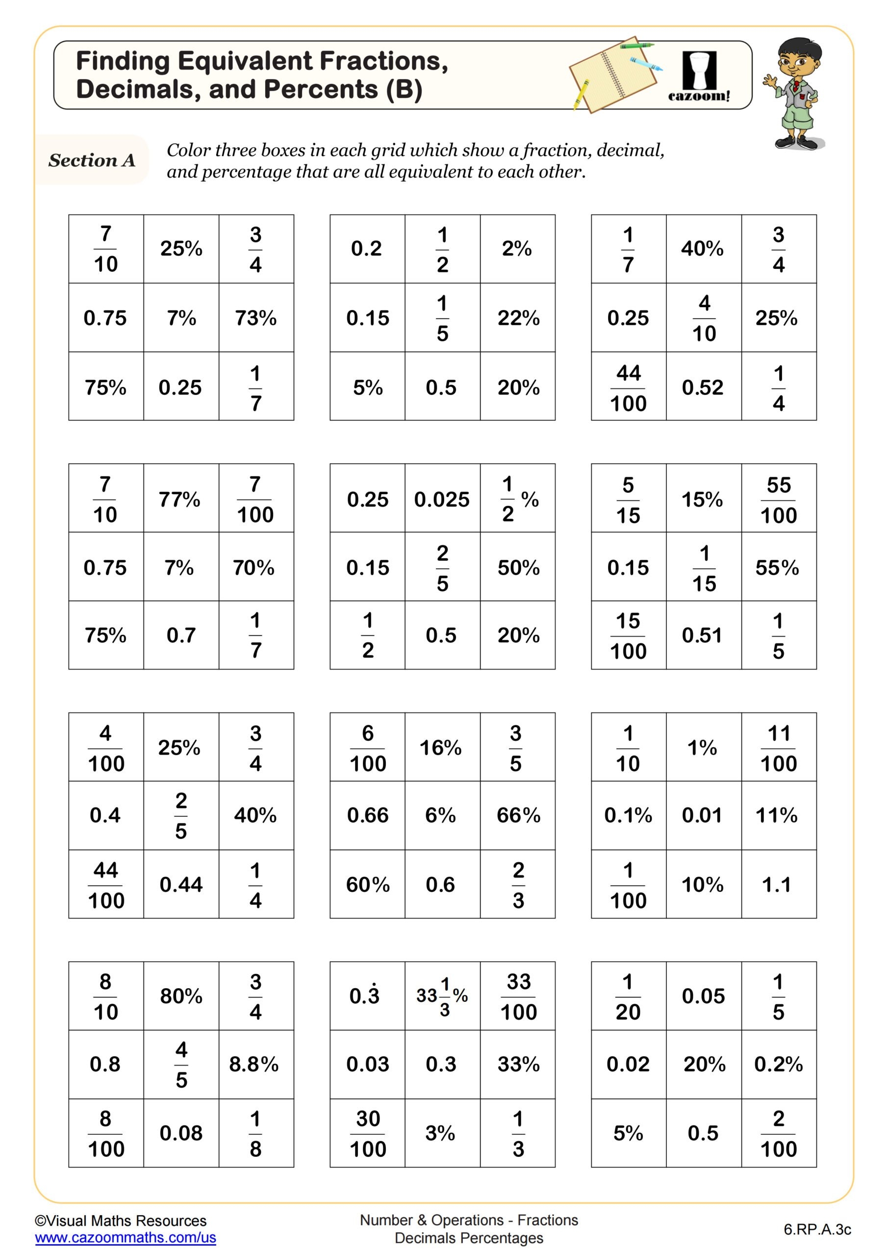 Fraction To Percent Worksheet Printable