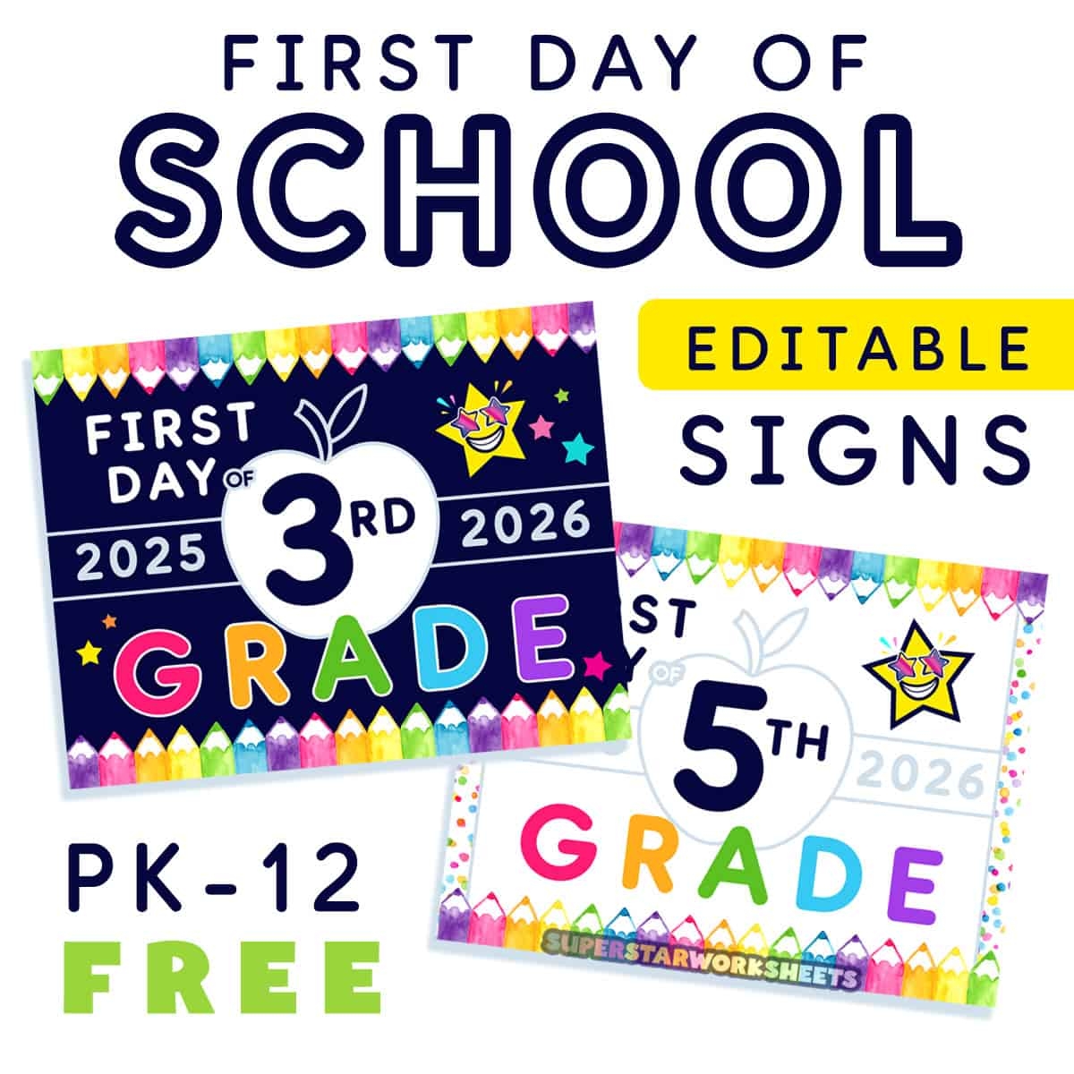 Free Printable First Day Of School Signs 2025-2026