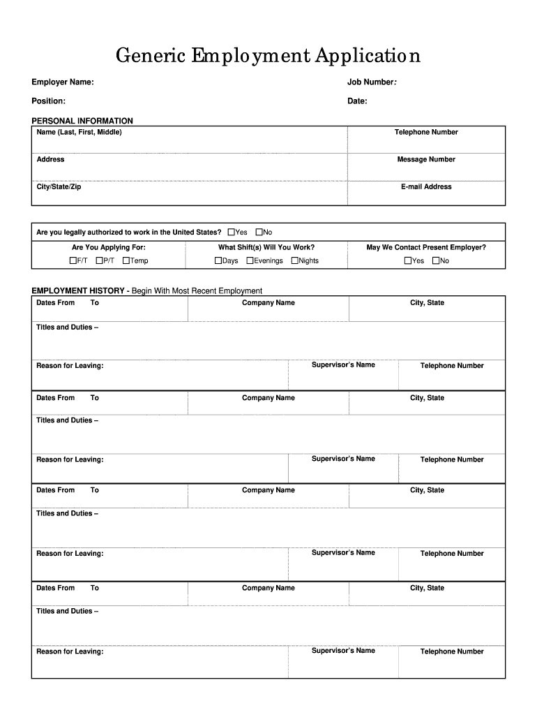 Employment Application Form Free Printable
