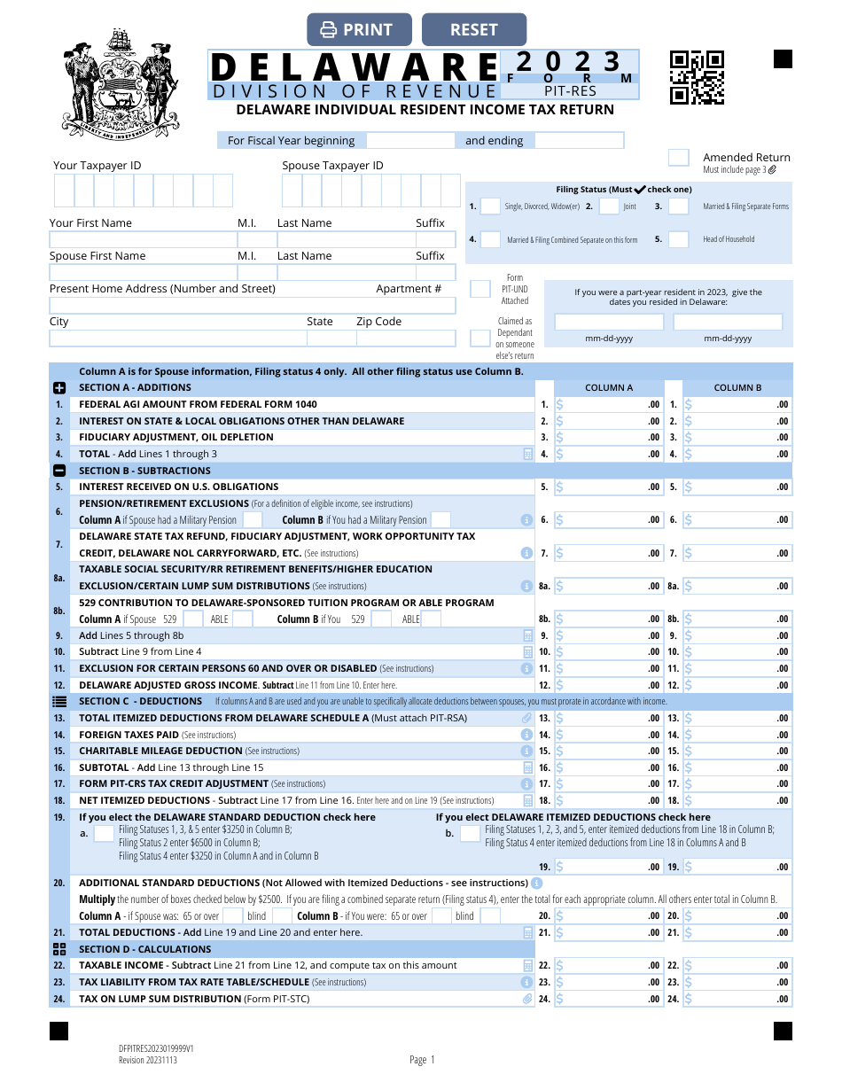 2025 Printable Paper De Tax Return Form 200-02