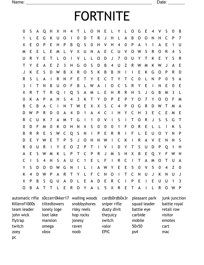 Free Printable Fortnite Worksheets