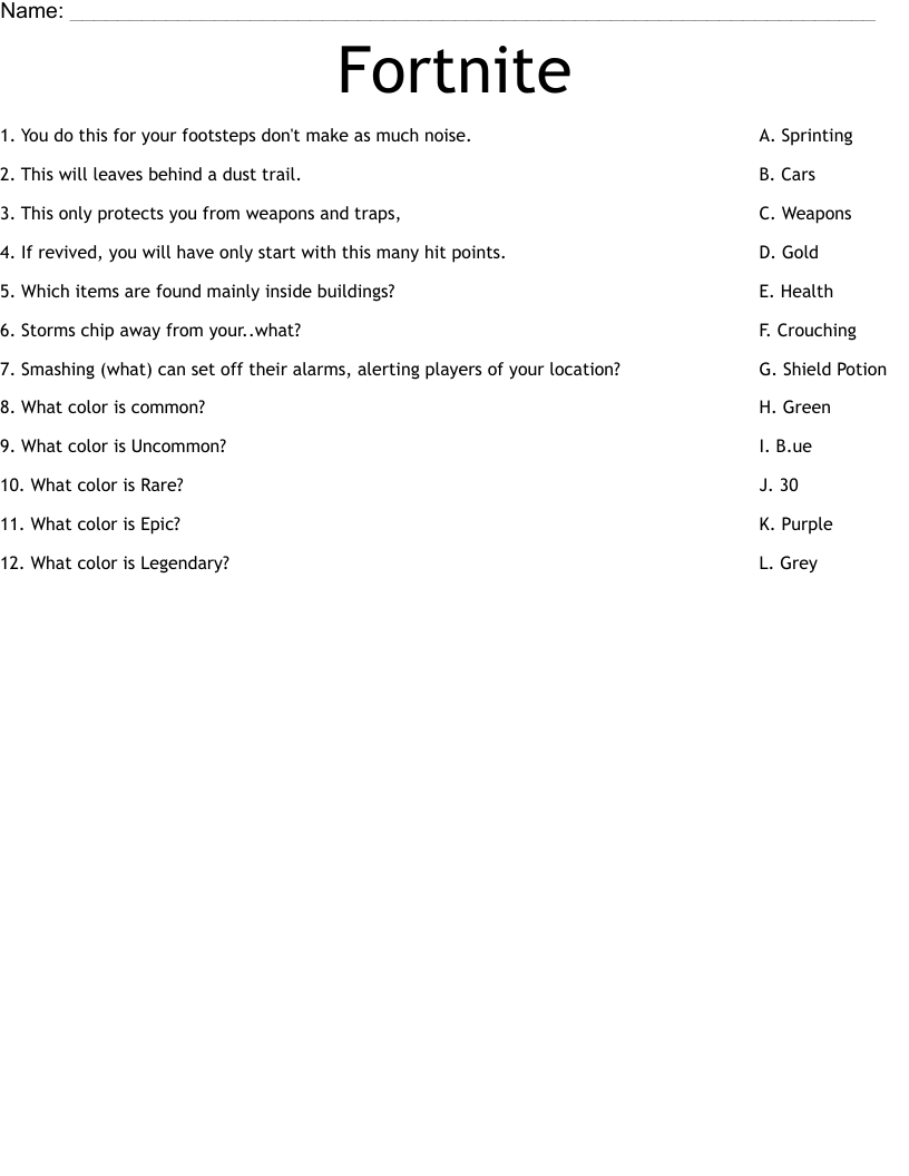 Fortnite Worksheet WordMint