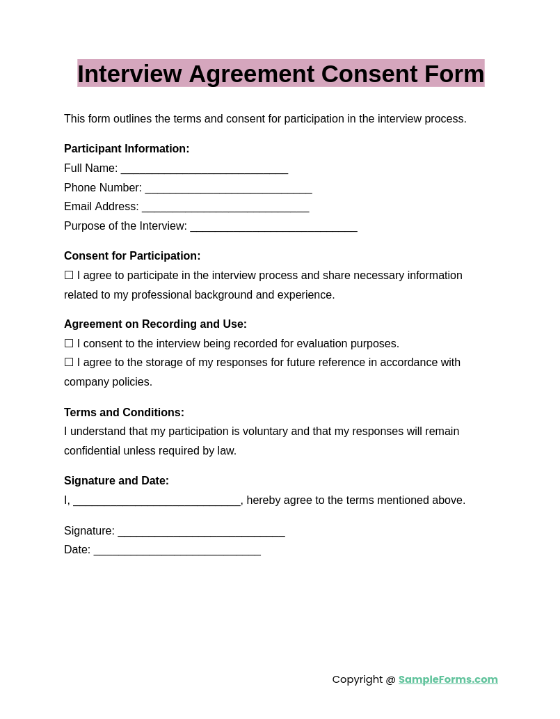 Printable Consent Form For Research Interview