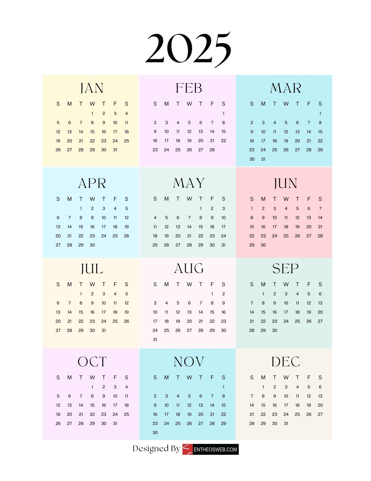 Free 2025 Printable Calendar A5