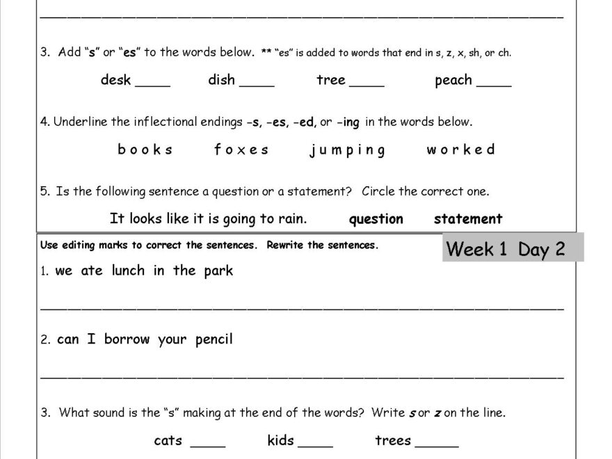 Free 2nd Grade Daily Language Worksheets