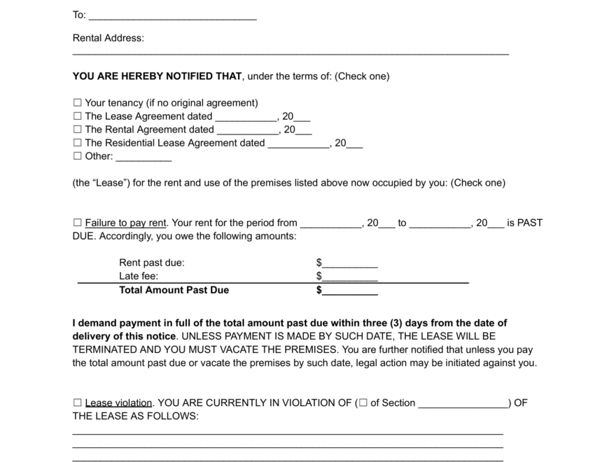 Free 3 Day Eviction Notice Template PDF Word