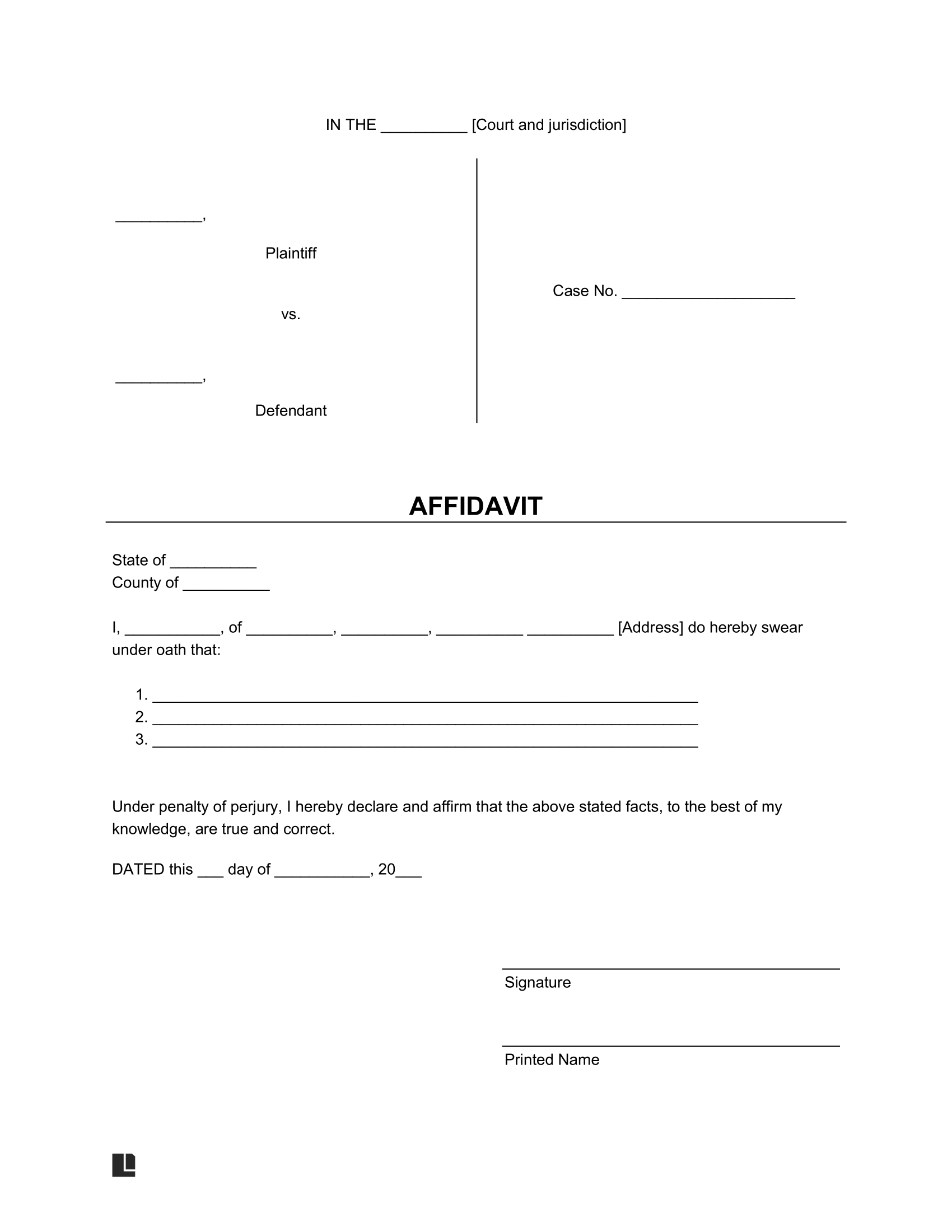 Free Affidavit Form Templates Create Fill Out And Download A Legally Valid Notarized Affidavit