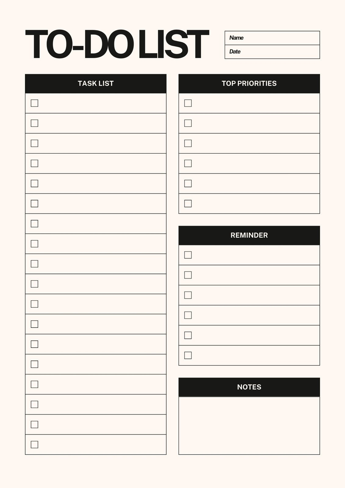 Free Printable Things To Do List Template