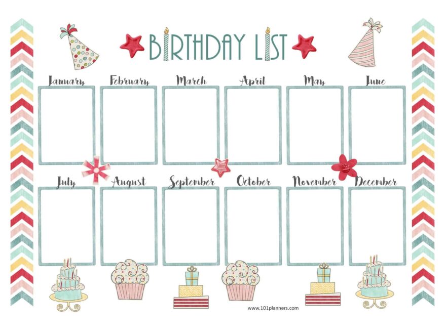 Free Birthday Calendar Template Printable Customizable