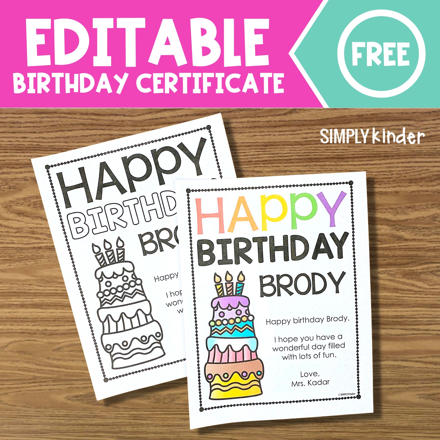 Free Birthday Certificate Simply Kinder Worksheets Library
