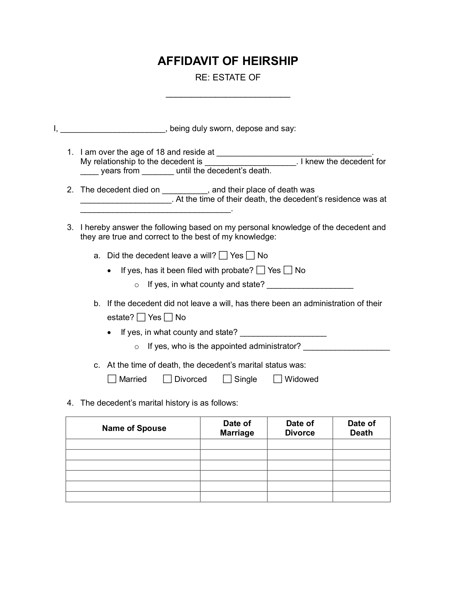 Printable Affidavit Template Word