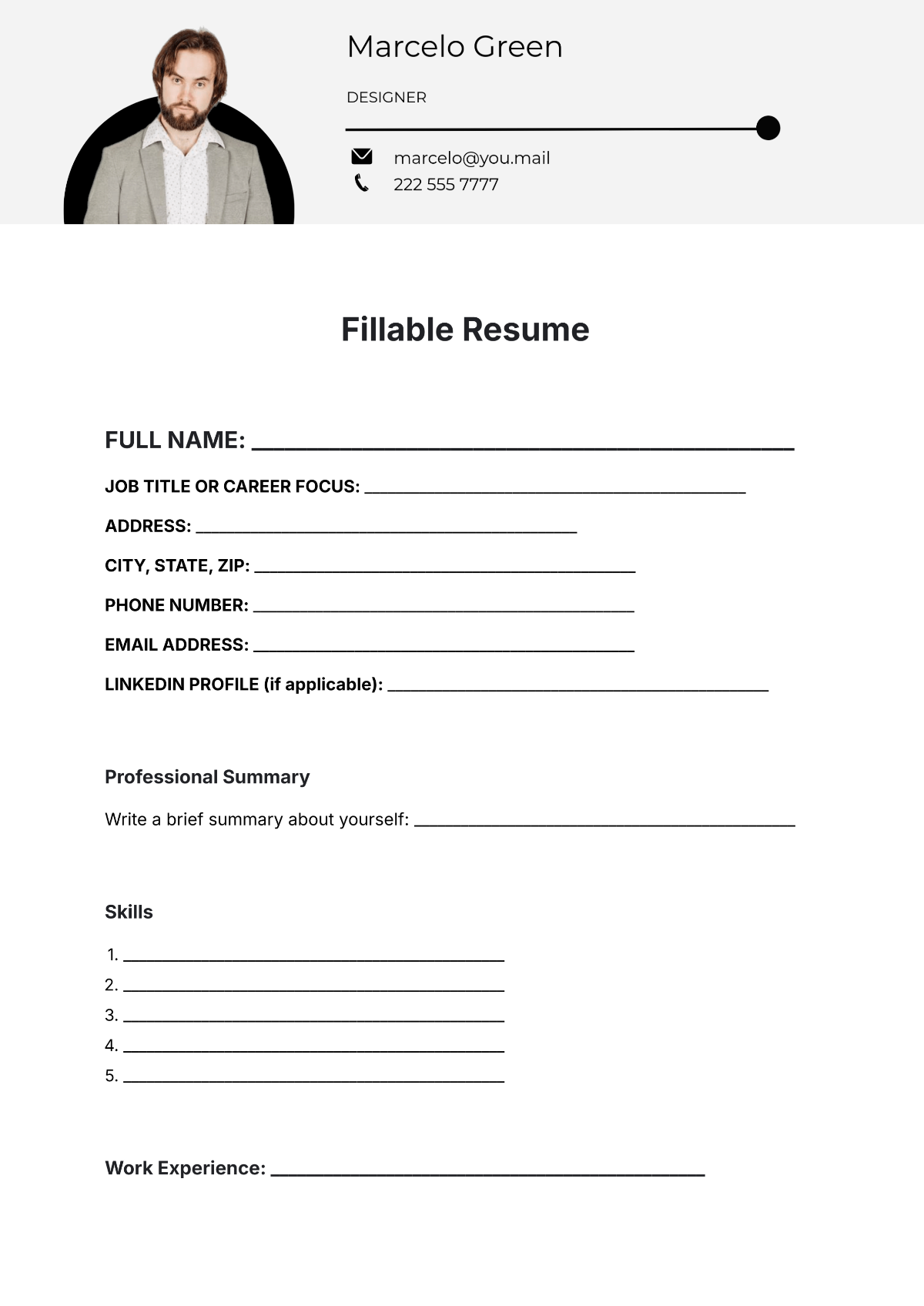 Free Blank Resume For Beginners Template To Edit Online