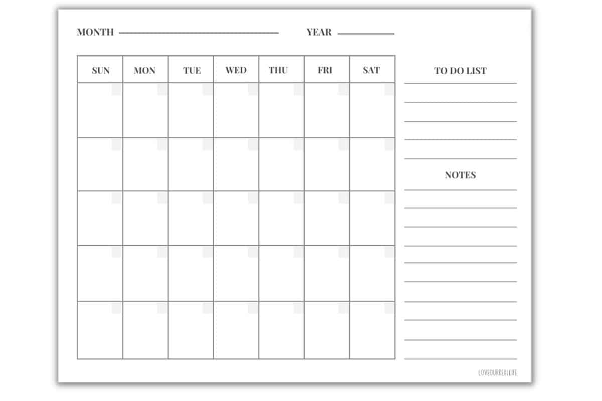 Free Printable Blank Monthly Calendar Template