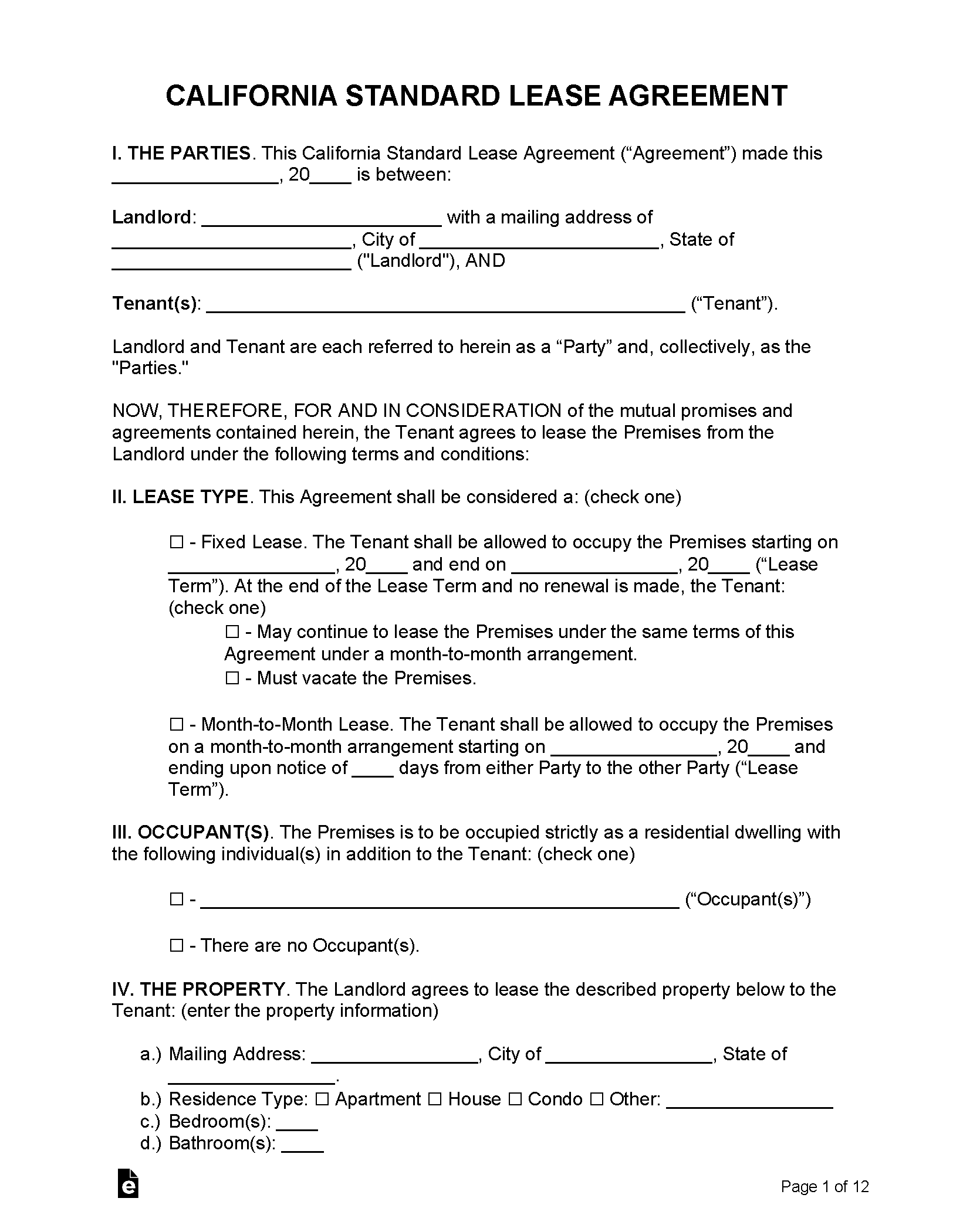 Free California Lease Agreement Templates 6 PDF WORD RTF