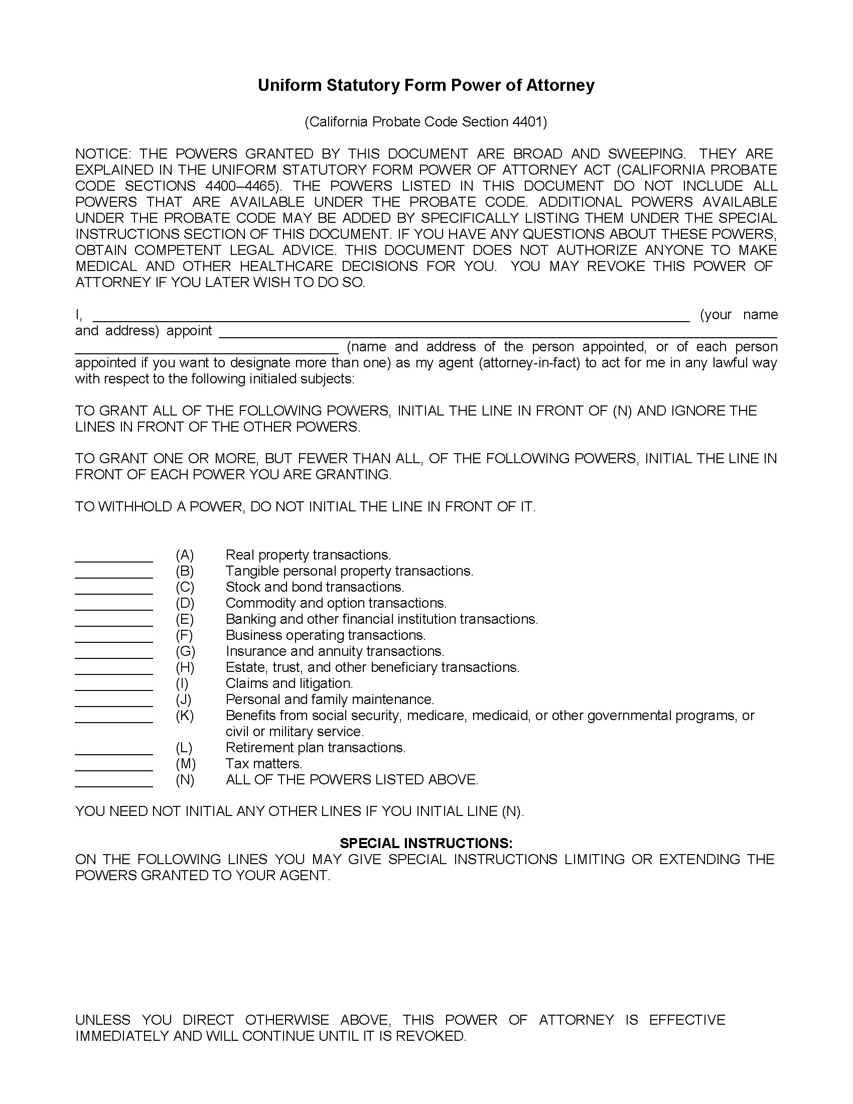 Free California Power Of Attorney Forms 8 PDF