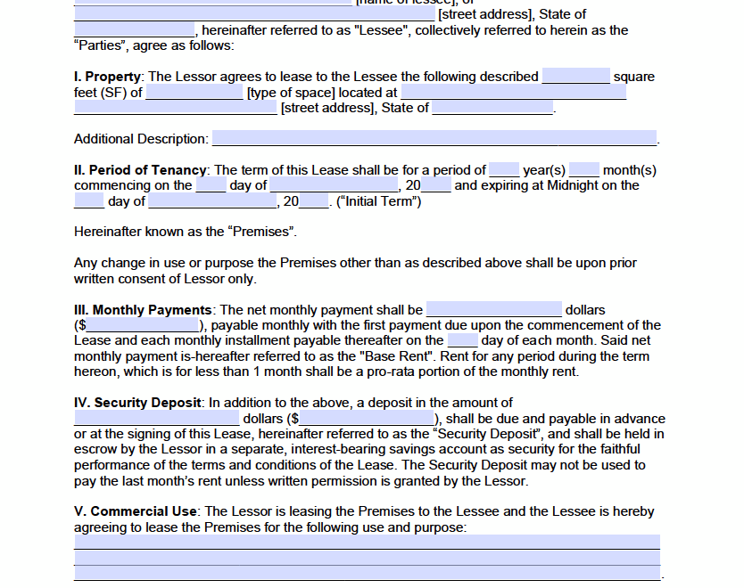 Free Commercial Rental Lease Agreement Templates PDF Word