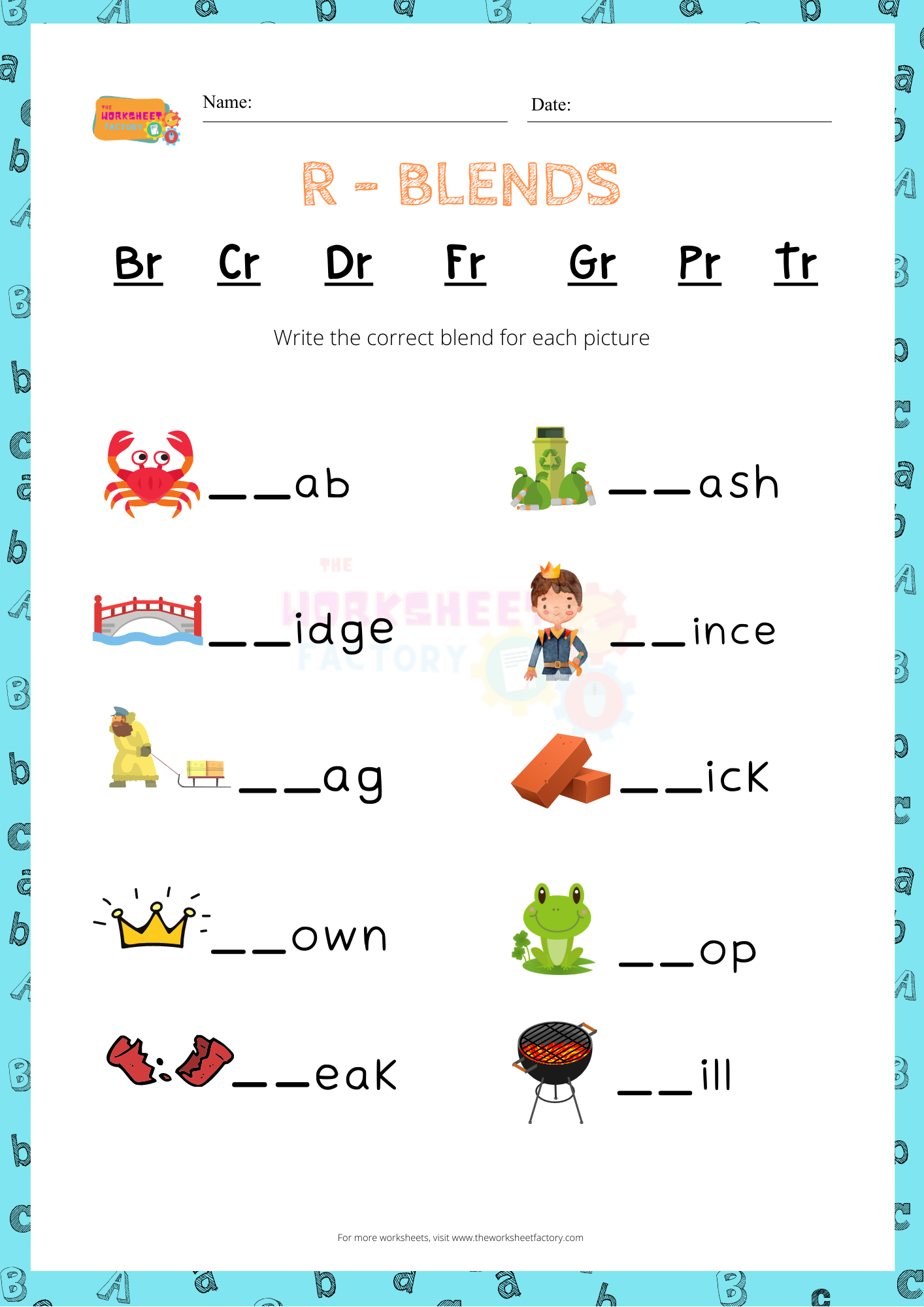 Free Consonant Blends With R Worksheets For Preschool Children Worksheets Library