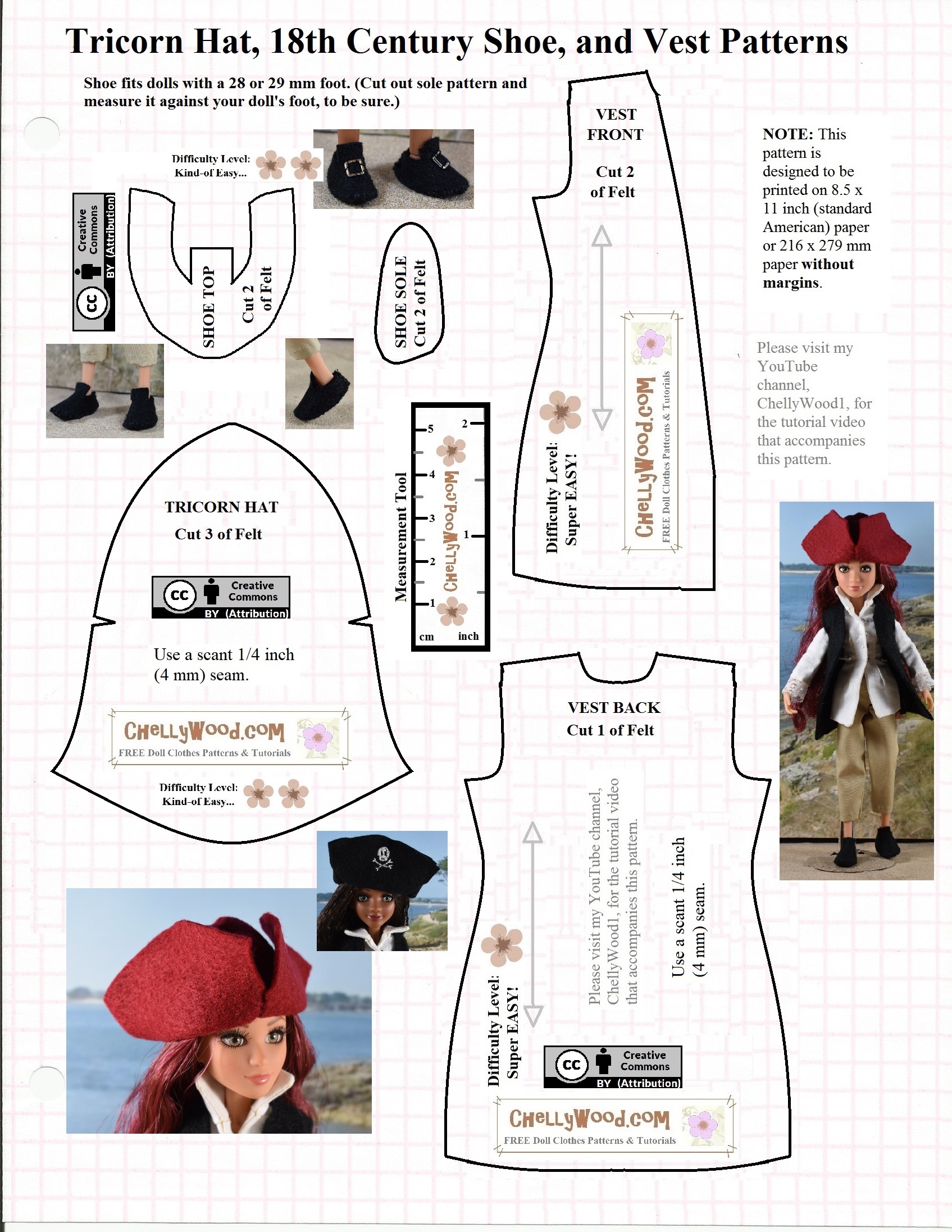 Free craft Pattern For Colonial dolls Shoes ChellyWood Free Doll Clothes Patterns