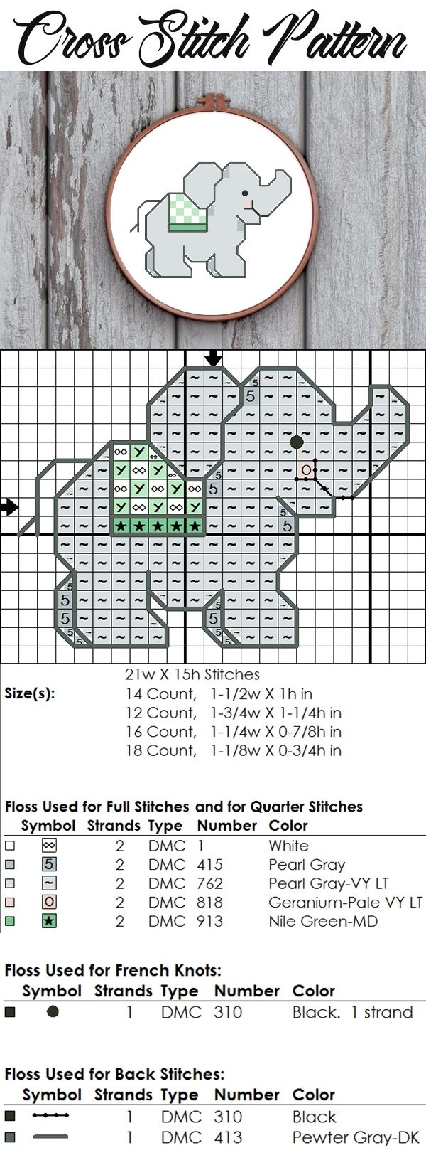 Free Cross Stitch Pattern Small With Cute Elephant For Beginners And Kids Easy Stitching 