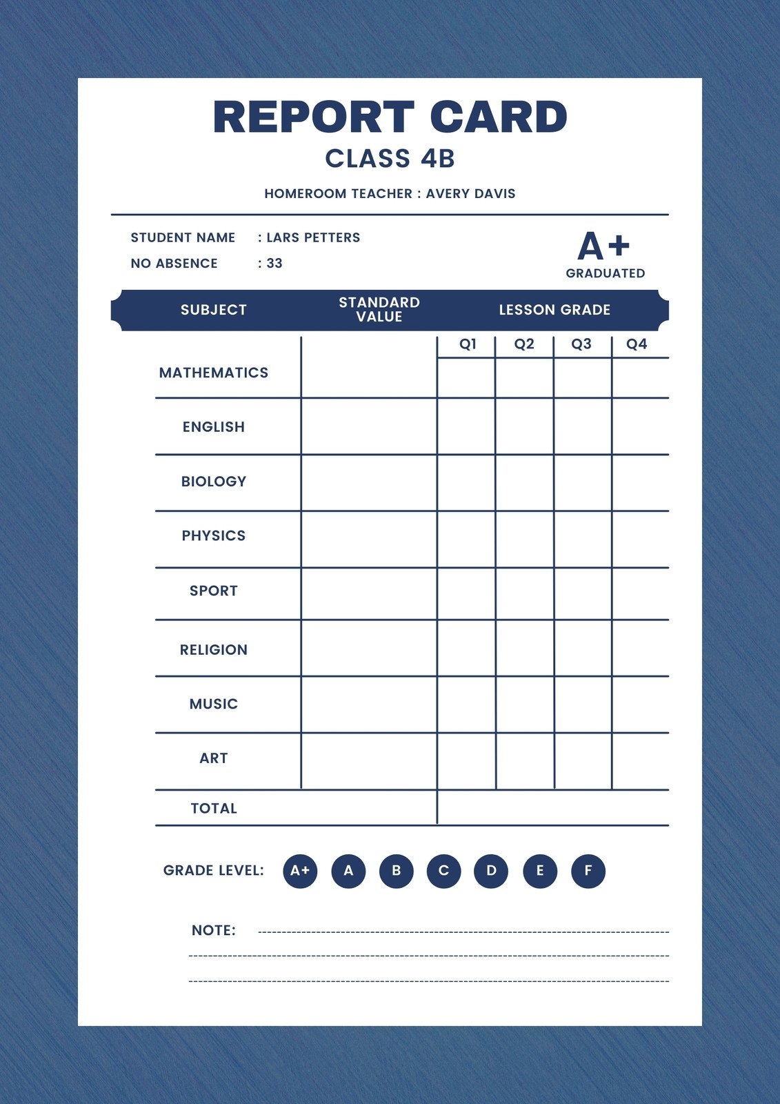 Printable Report Card Template