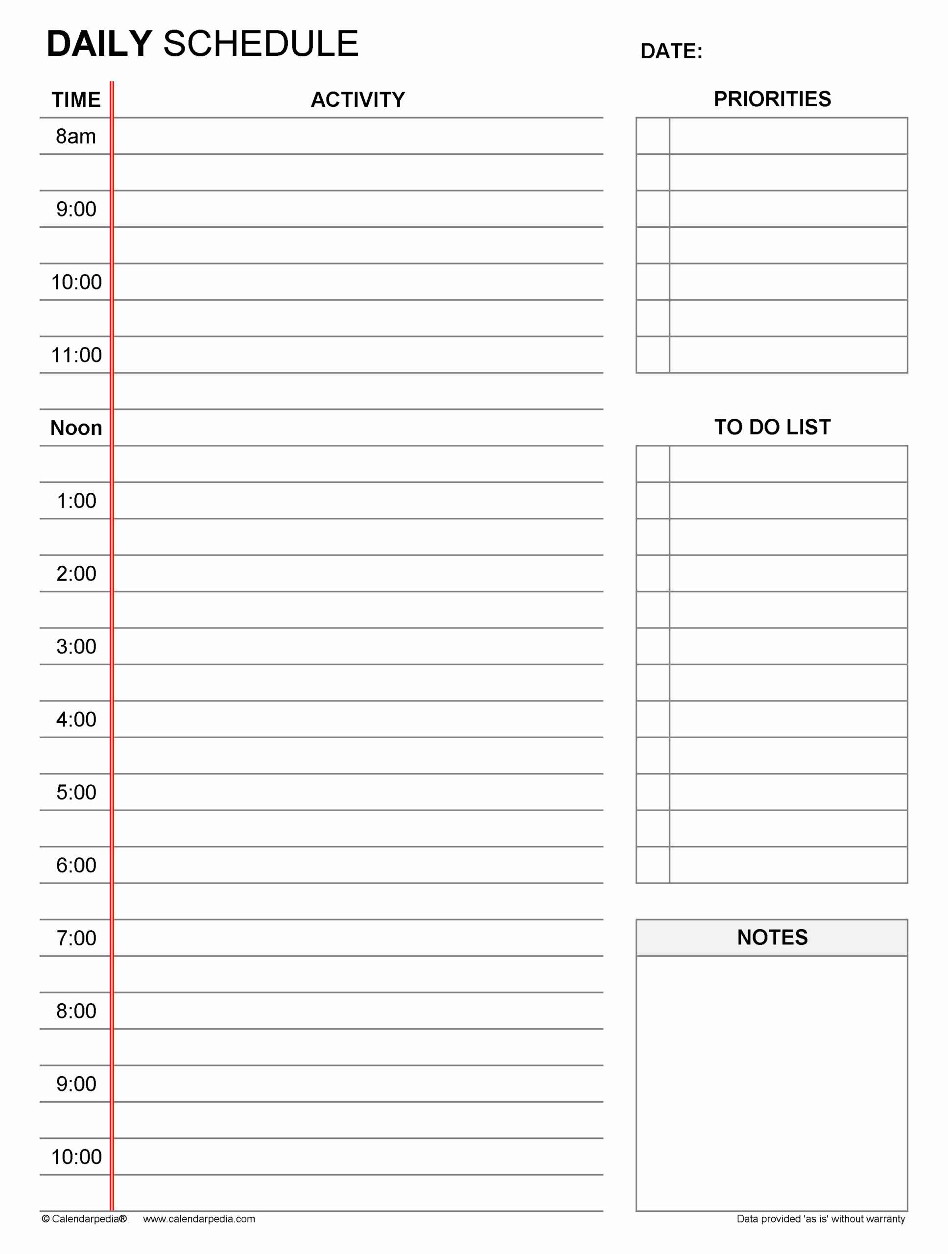 Printable Daily Calendar With Time Slots