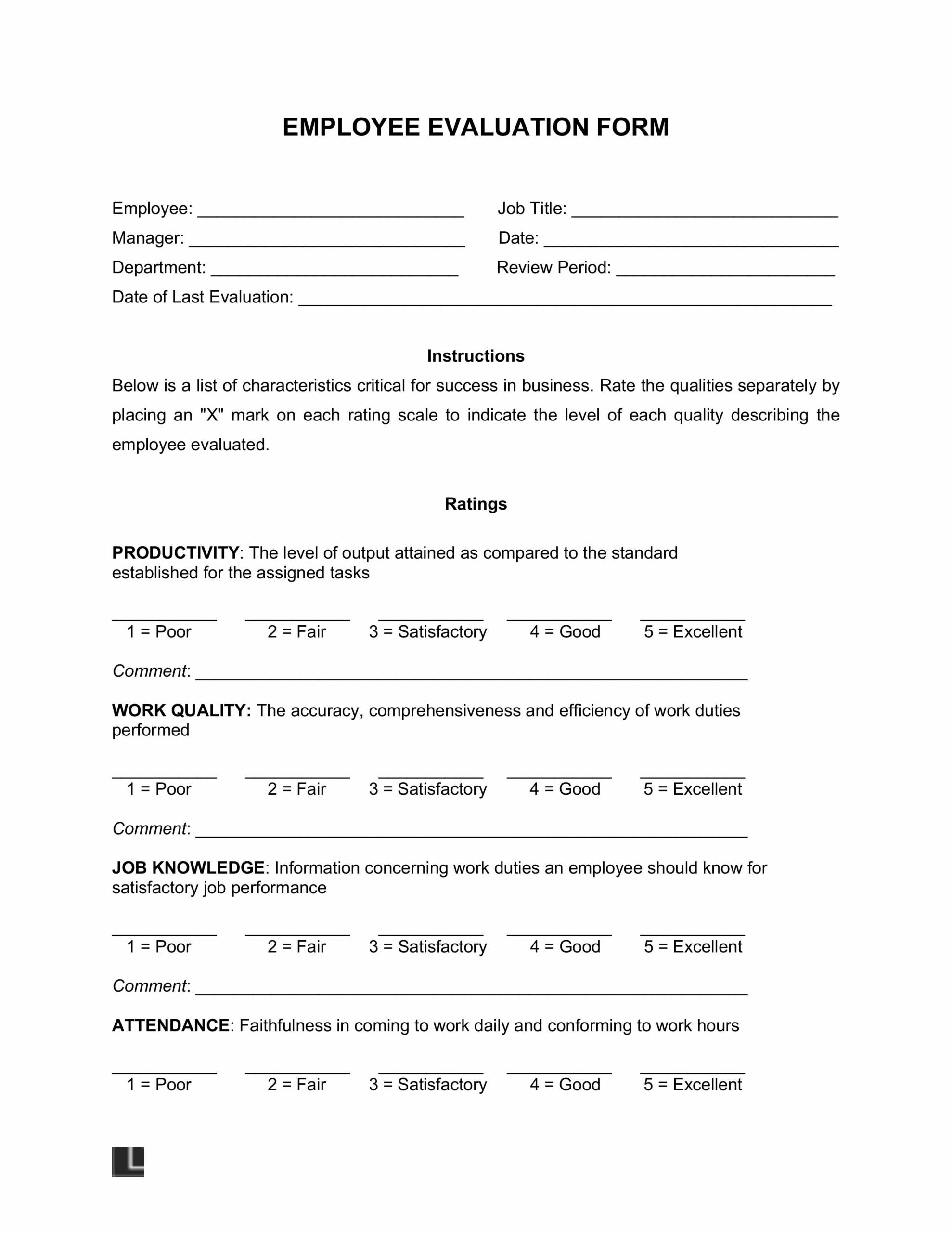Printable Employee Self Evaluation Form