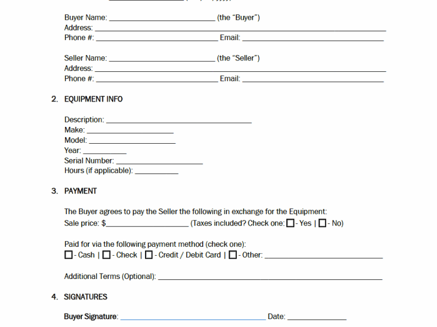 Free Equipment Bill Of Sale Form PDF WORD RTF