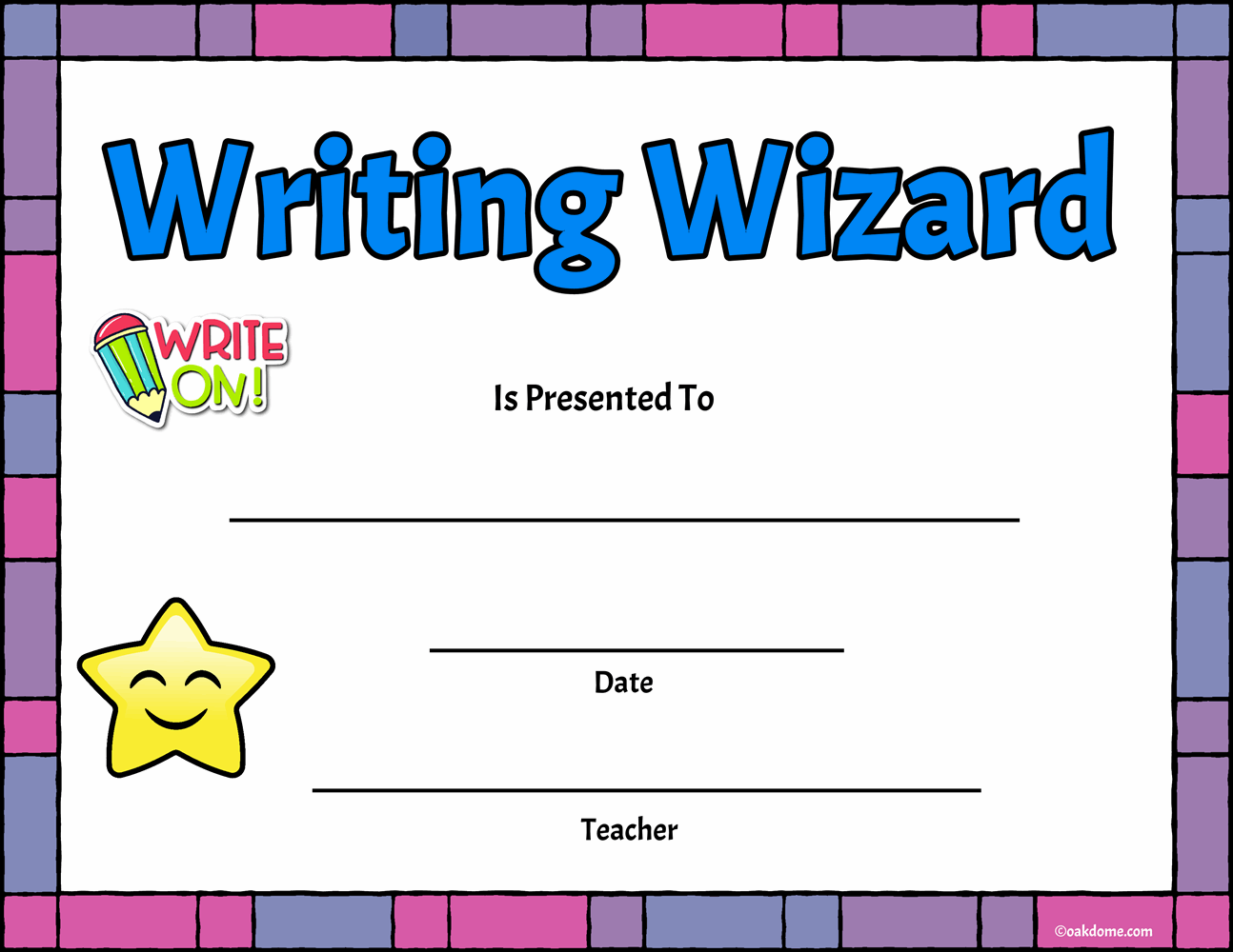 Free Fast Student Award Generator Writing Wizard Award