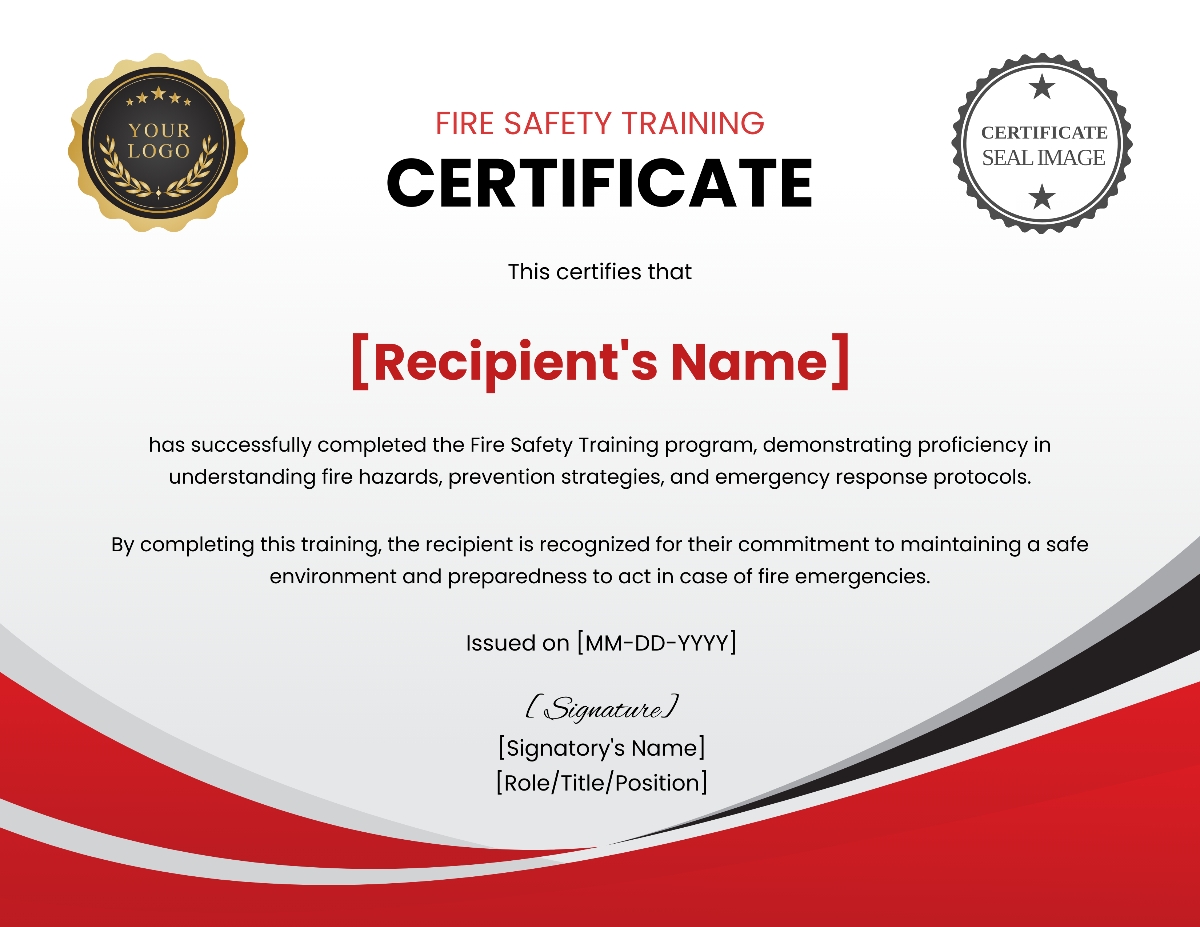 Free Fire Safety Training Certificate Template To Edit Online