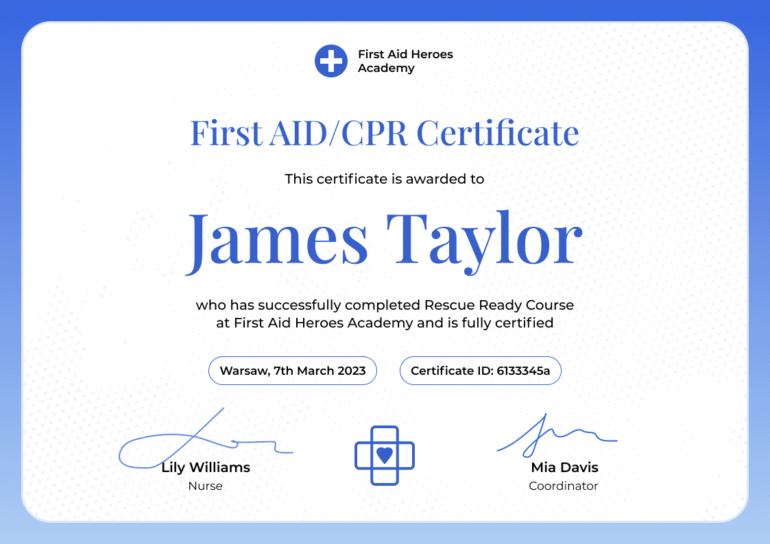 Free First Aid Certificate Templates Download Edit