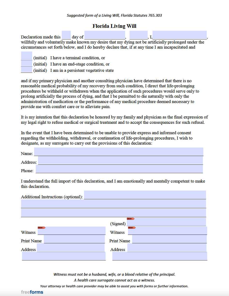 Printable Living Will Template
