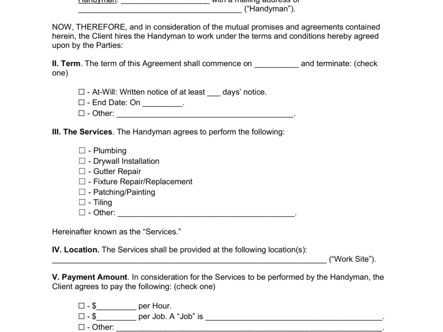 Free Handyman Contract PDF Word EForms