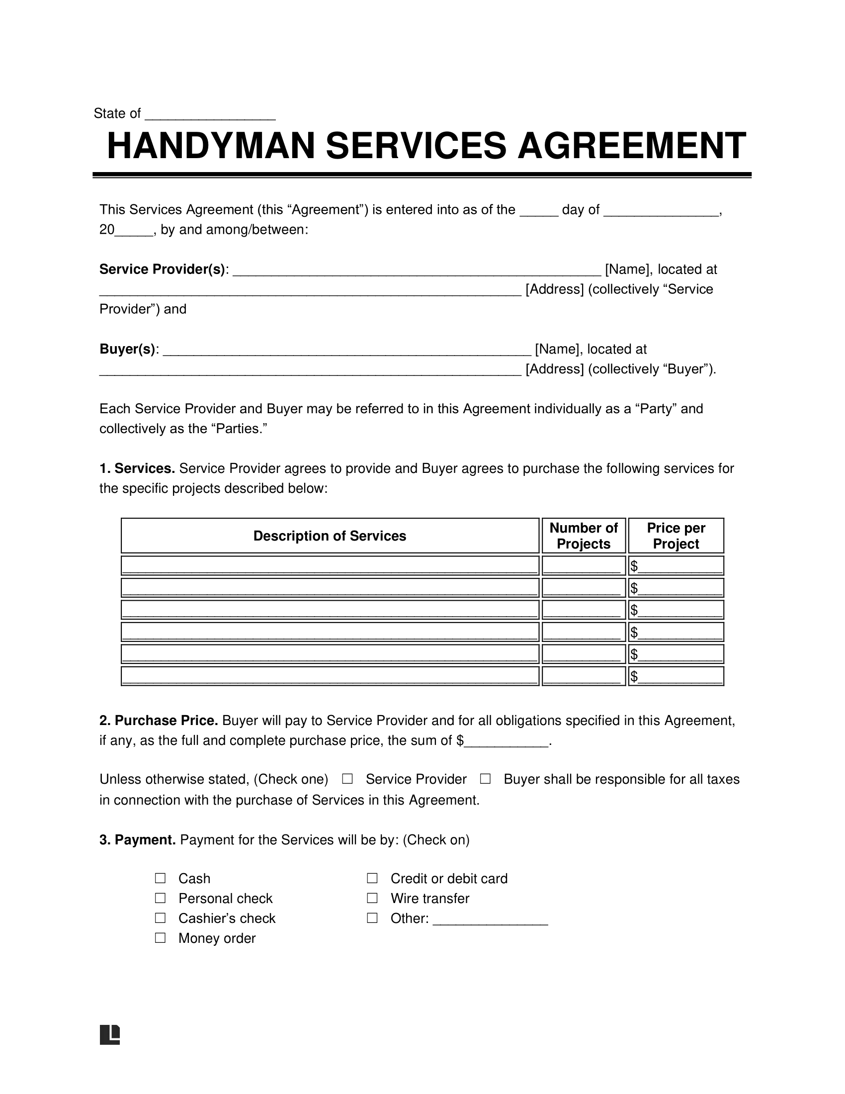 Free Handyman Contract Template Create A Handyman Service Contract